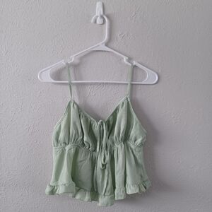Satin Sage Green Crop Cami Tank Top